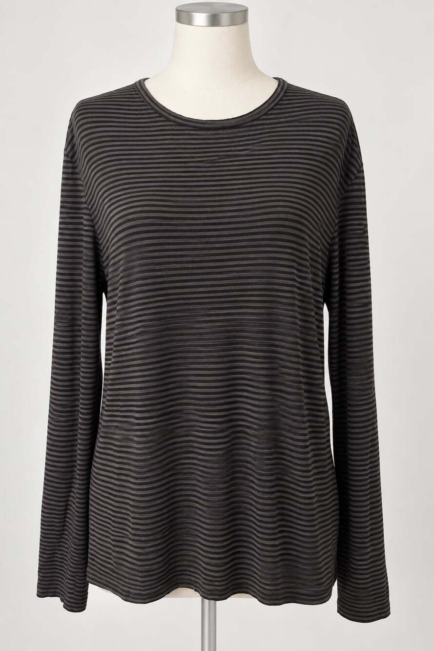 Vince Long Sleeve Crewneck Tee Size M Black Brown Striped Shirt